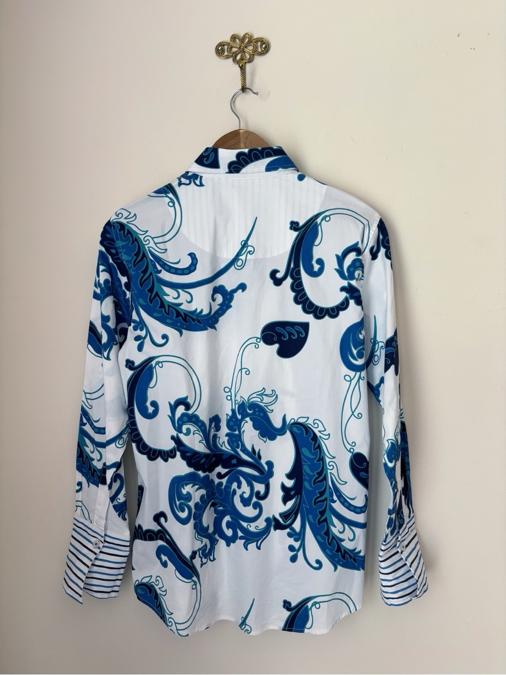 Tizzie White & Blue Paisley Print Button Front Shirt Large Dizzy Lizzie - Picture 3 of 6